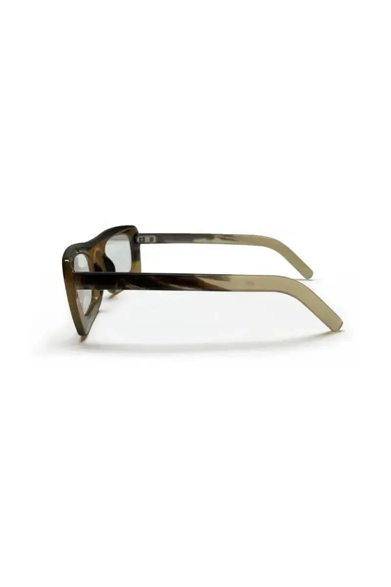Side View of Buffalo horn Eskimo sunglasses w clear lenses made for Qiviuk Boutique