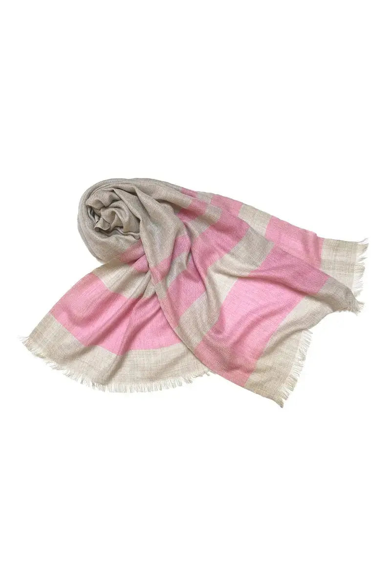 Pink and White MISTO STOLE CASHMERE , QIVIUT & SILK