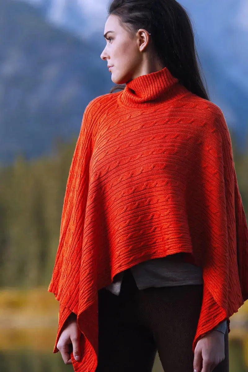 Orange Connoll Woman's Poncho Bison, Merino & Silk made by Qiviuk Boutique