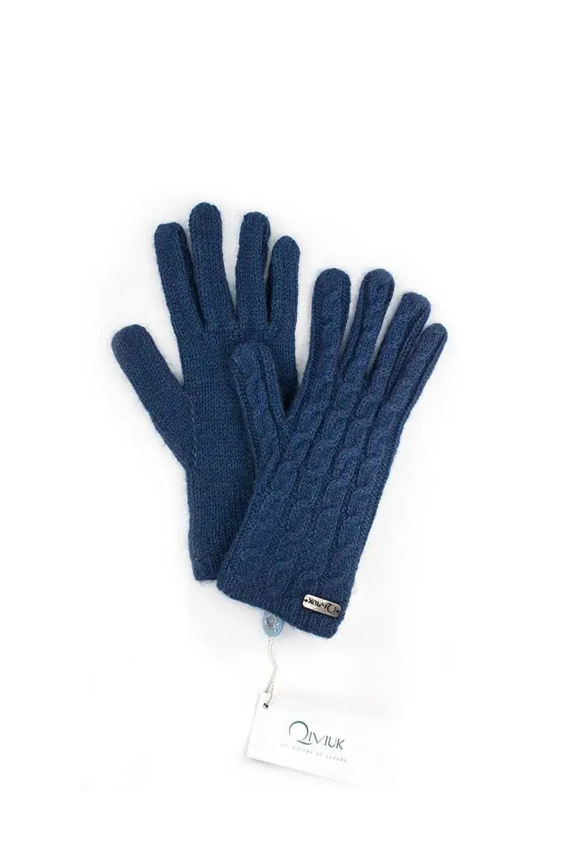 Dark Blue Cable Merino, Silk and Qiviut Gloves glovesby Qiviuk Boutique