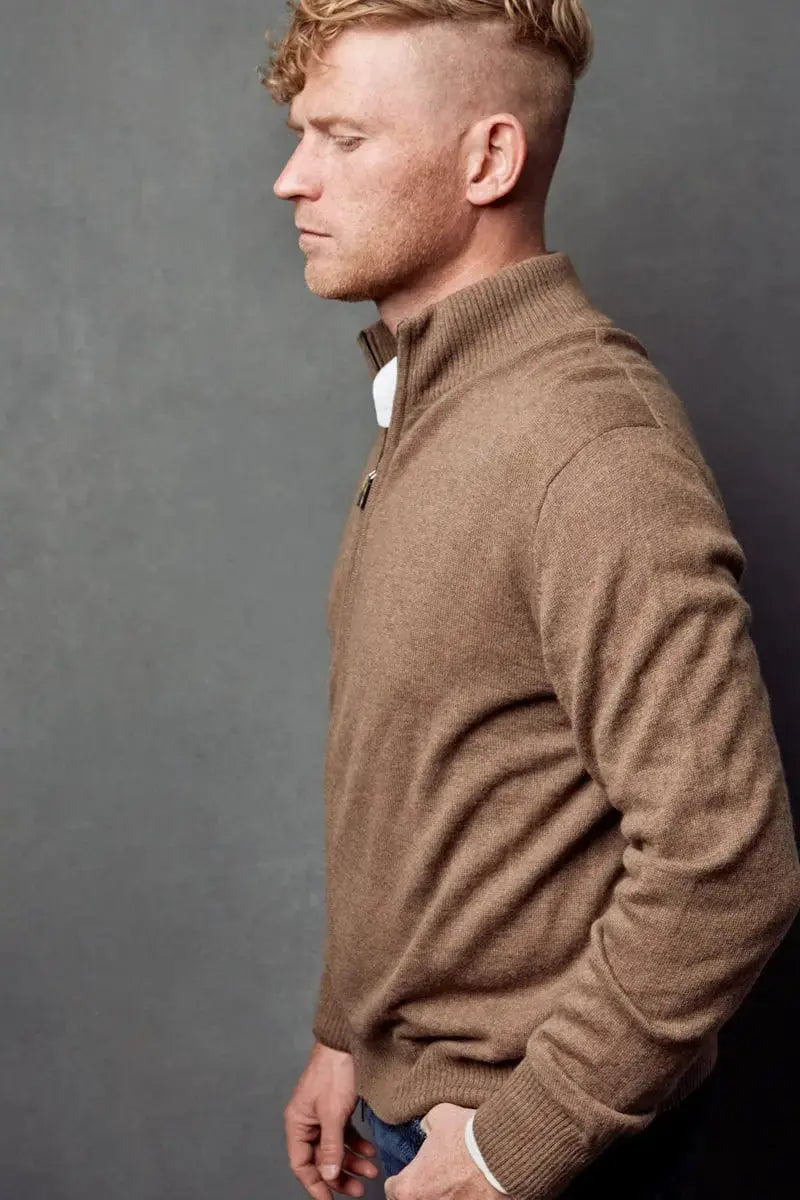 side view Qiviuk Gabo men's cardigan in natural by Qiviuk Boutique