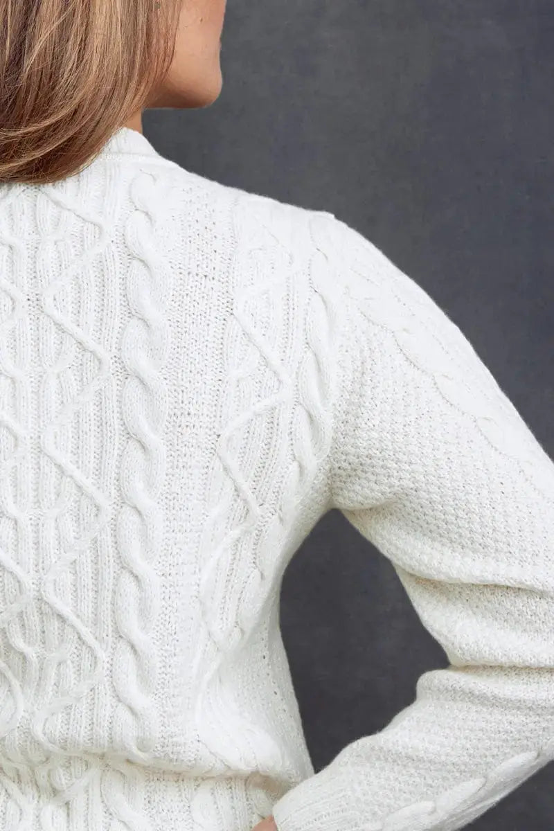 The back view of a white Fisherman Unisex Pullover sweater made with Merino by Qiviuk Boutique