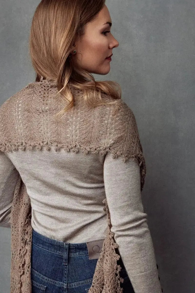 back view Brigida Qiviut scarf in natural by Qiviuk Boutique