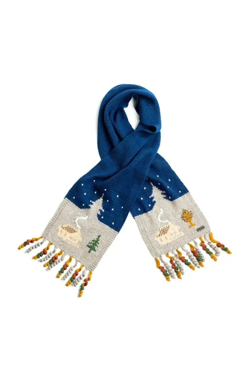 Blue and white Qiviut, Merino & Silk Cabin woman's scarf by Qiviuk Boutique