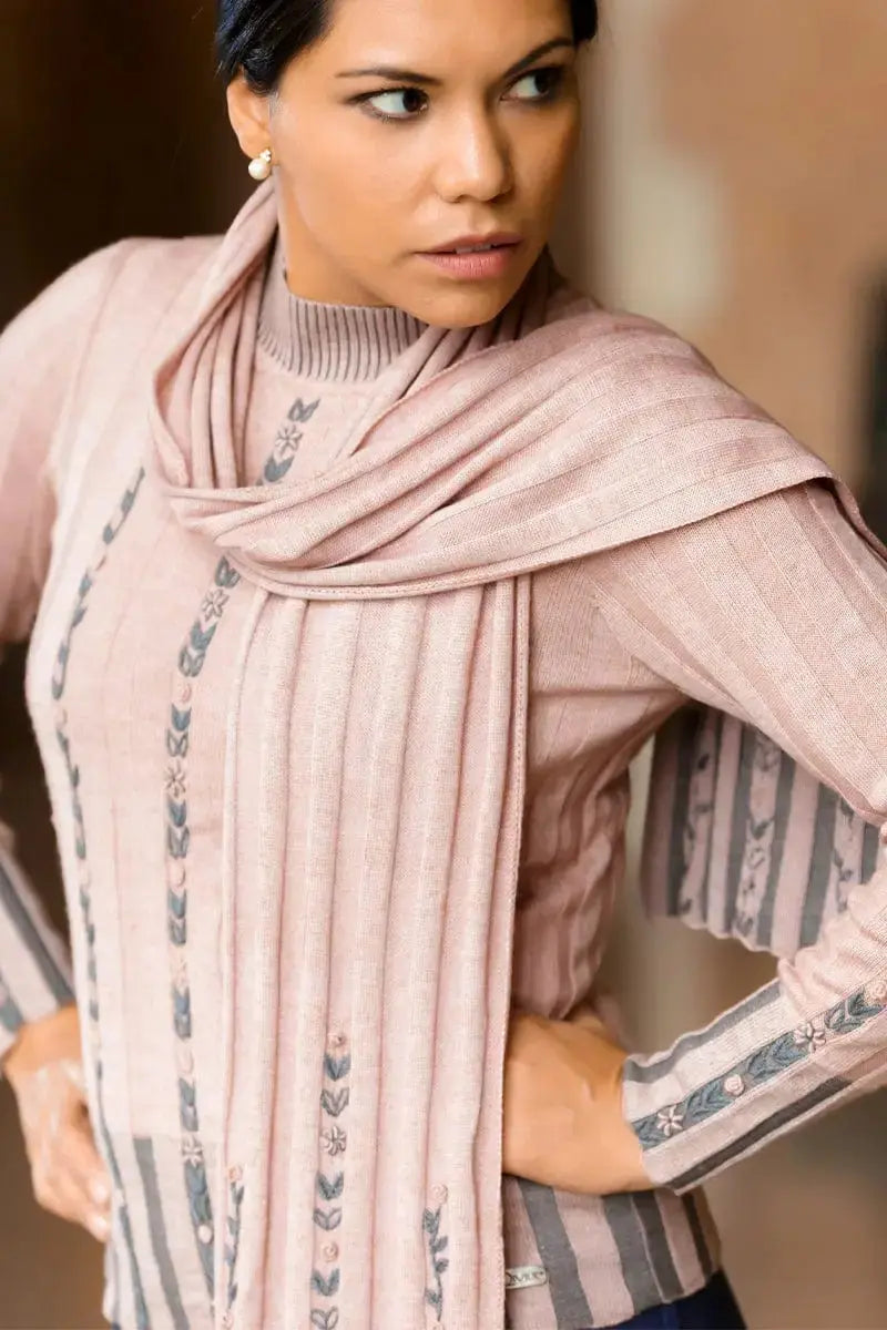 Side view Ines Woman Scarf Bison, Merino & Silk by Qiviuk Boutique