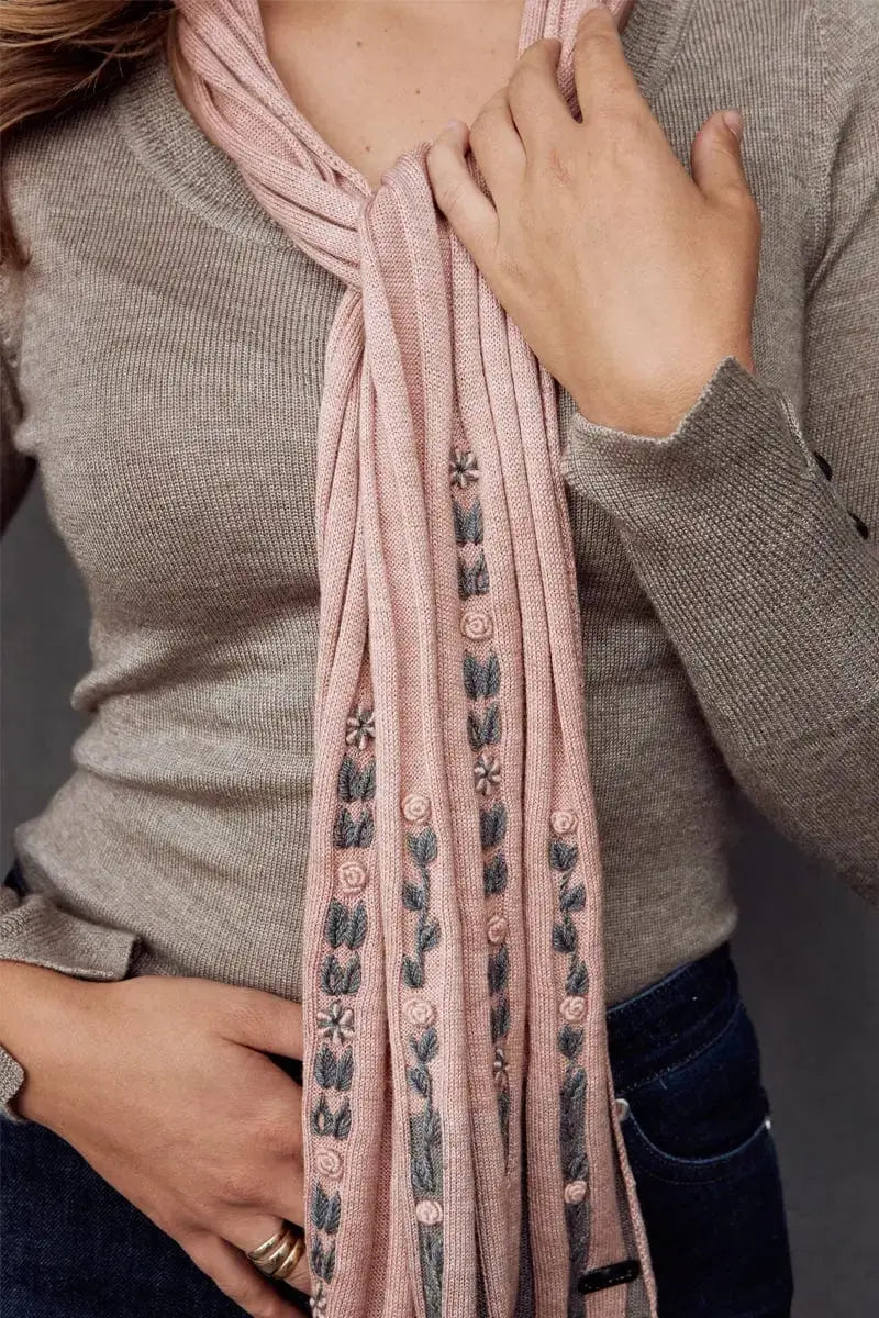 Pink Ines Woman Scarf Bison, Merino & Silk by Qiviuk Boutique