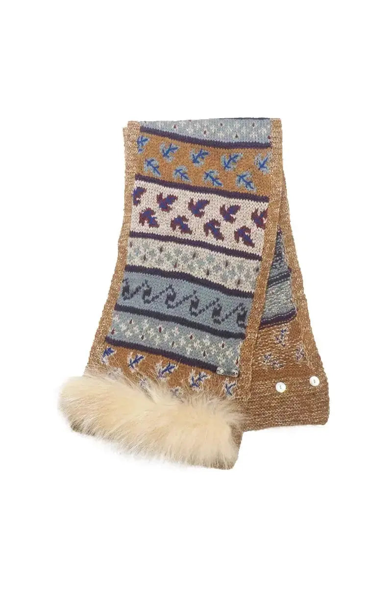 Bison, Natural Colored with decorative Merino & Silk Suleyma woman scarf w detachable fur by Qiviuk Boutique