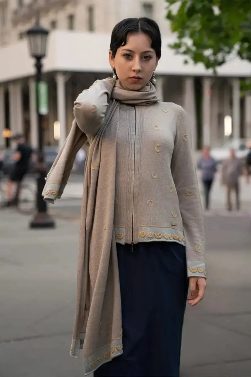 Decal Motif Alpaca. and Silk Wool Shawl by Qori