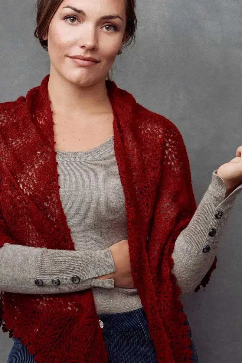 front view of a Brigida Woman Stole Qiviuk in red by Qiviuk Boutique