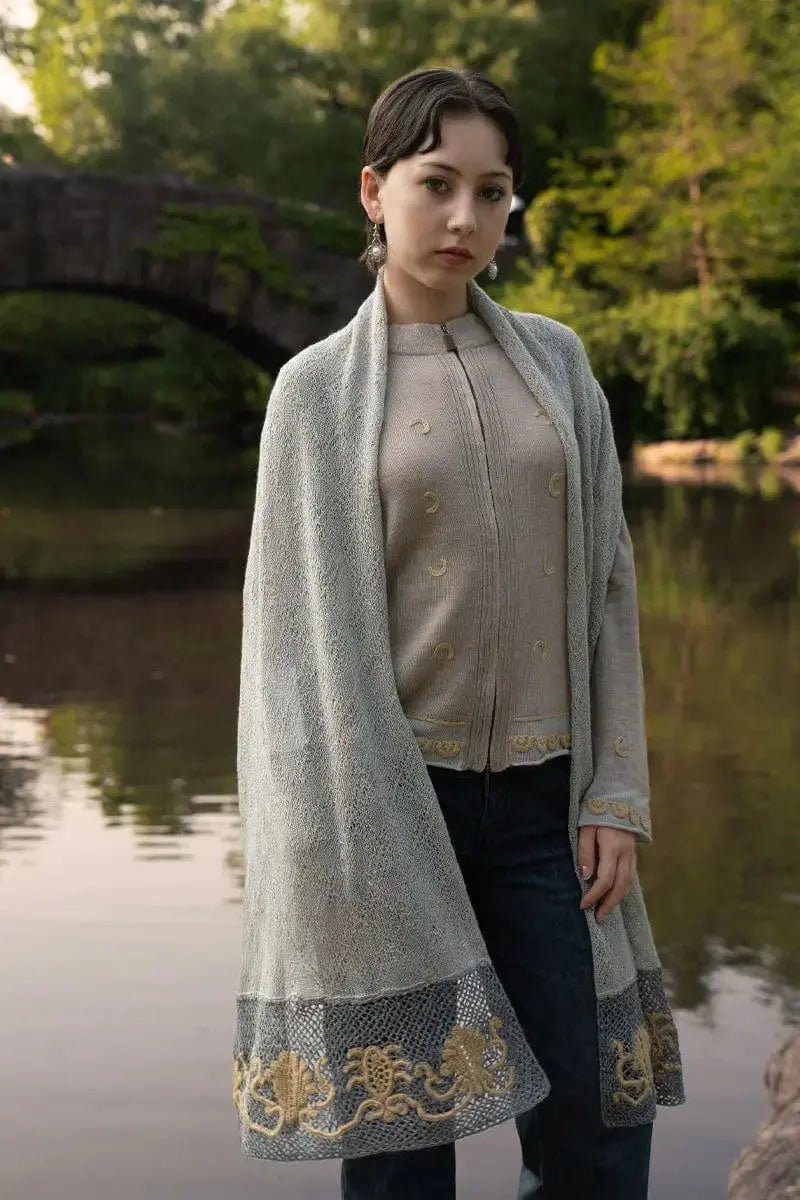 Alpaca & Silk Wool Shawl Light Grey by Qiviuk Boutique
