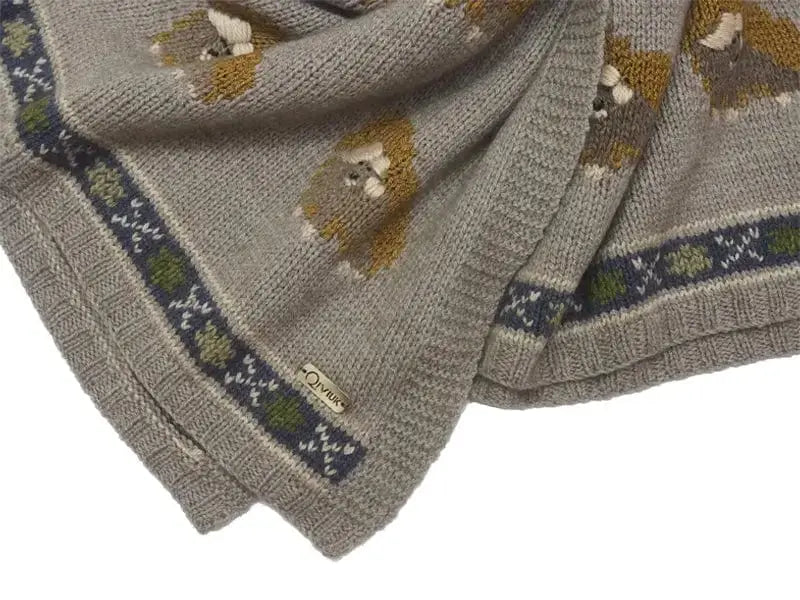 Close up of Qiviuk, Merino & Silk Muskox woman shawl in natural by Qiviuk Boutique