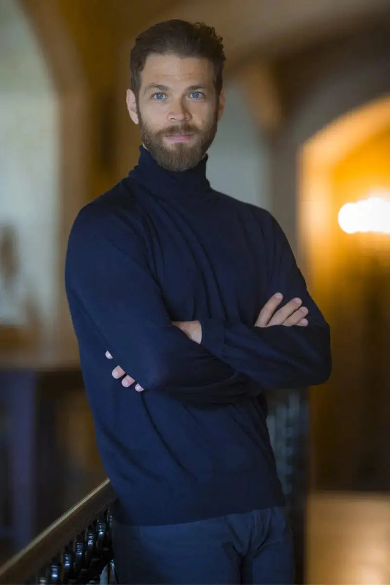 Blue Christian man pullover with Qiviuk & Cashmere by Qiviuk Boutique