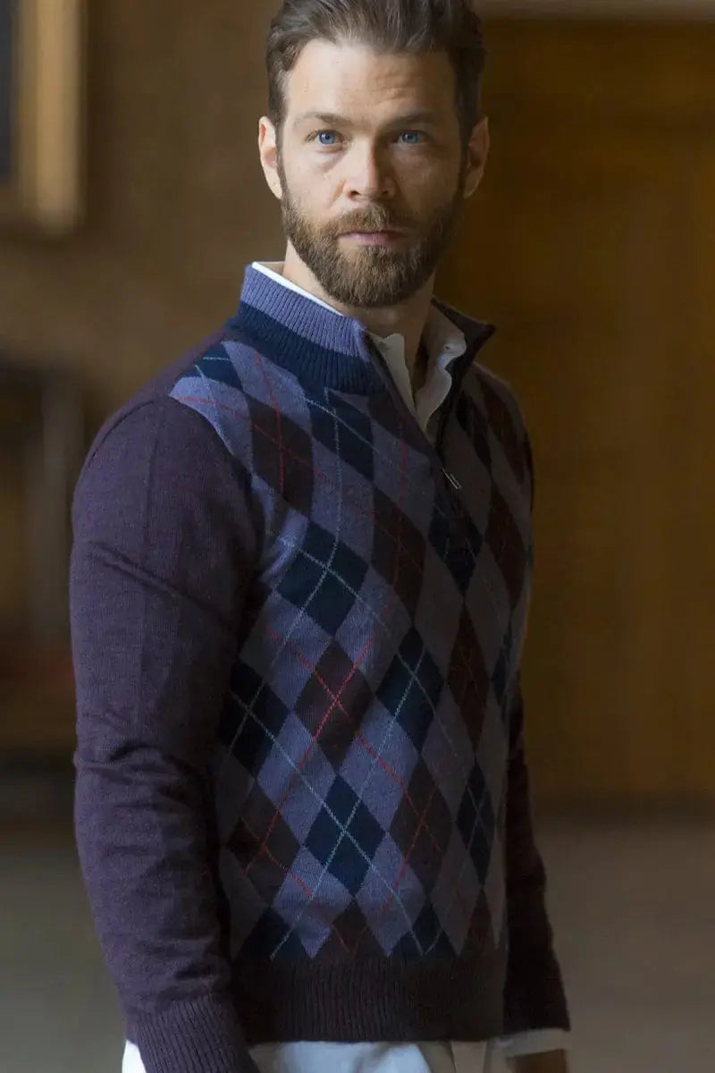 Purple and lilac Qiviuk, Merino & Silk Lino men's pullover by Qiviuk Boutique