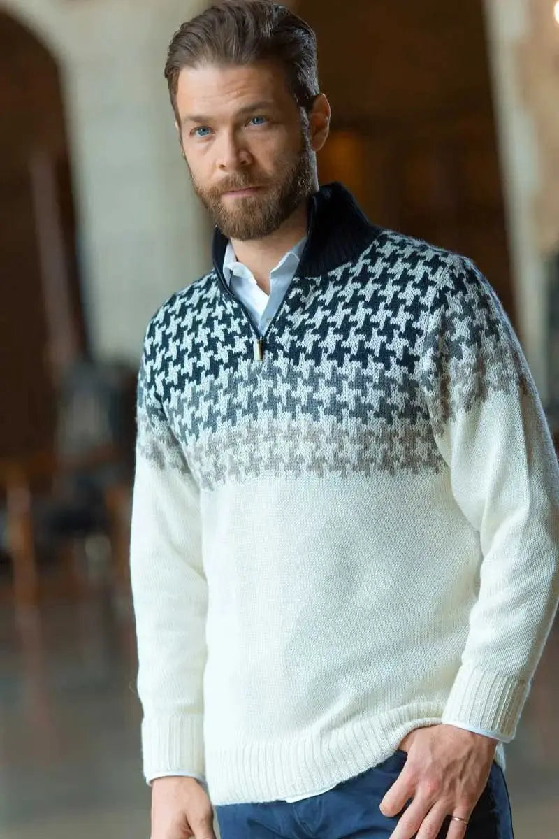 Crows foot Heavenly alpaca Oscar man pullover made in Bison, Merino, Silk by Qiviuk Boutique