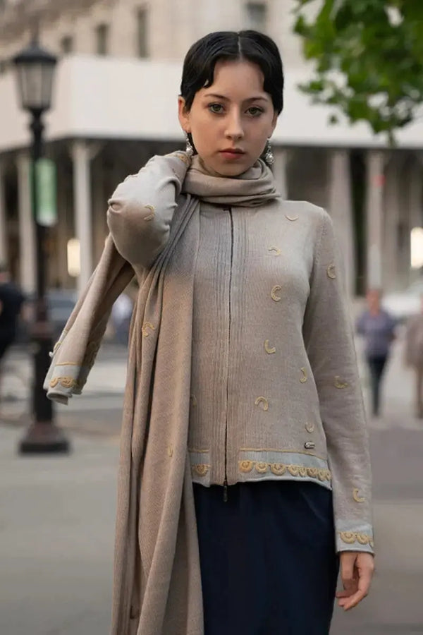 Decal Motif Woman Cardigan Sweater Alpaca & Silk by Qiviuk Boutique