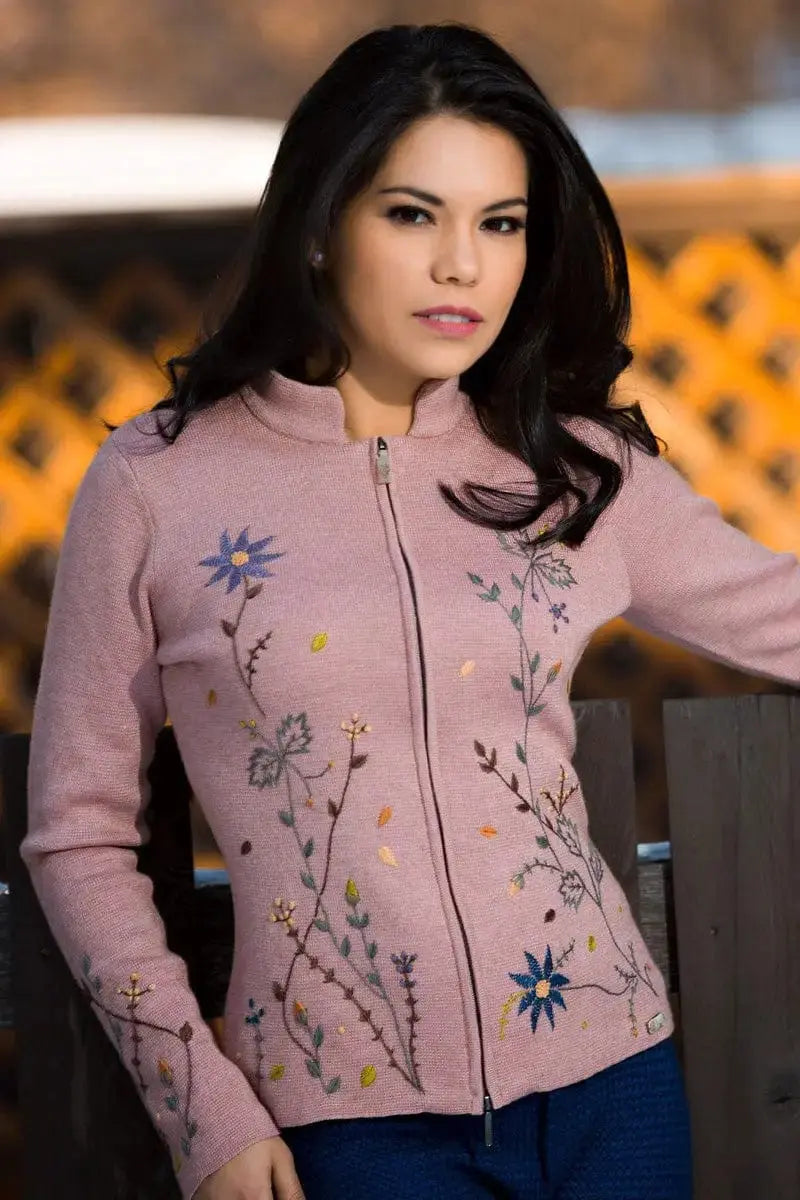 A front view of a Qiviuk & Cashmere Nailea woman's cardigan by Qiviuk Boutique