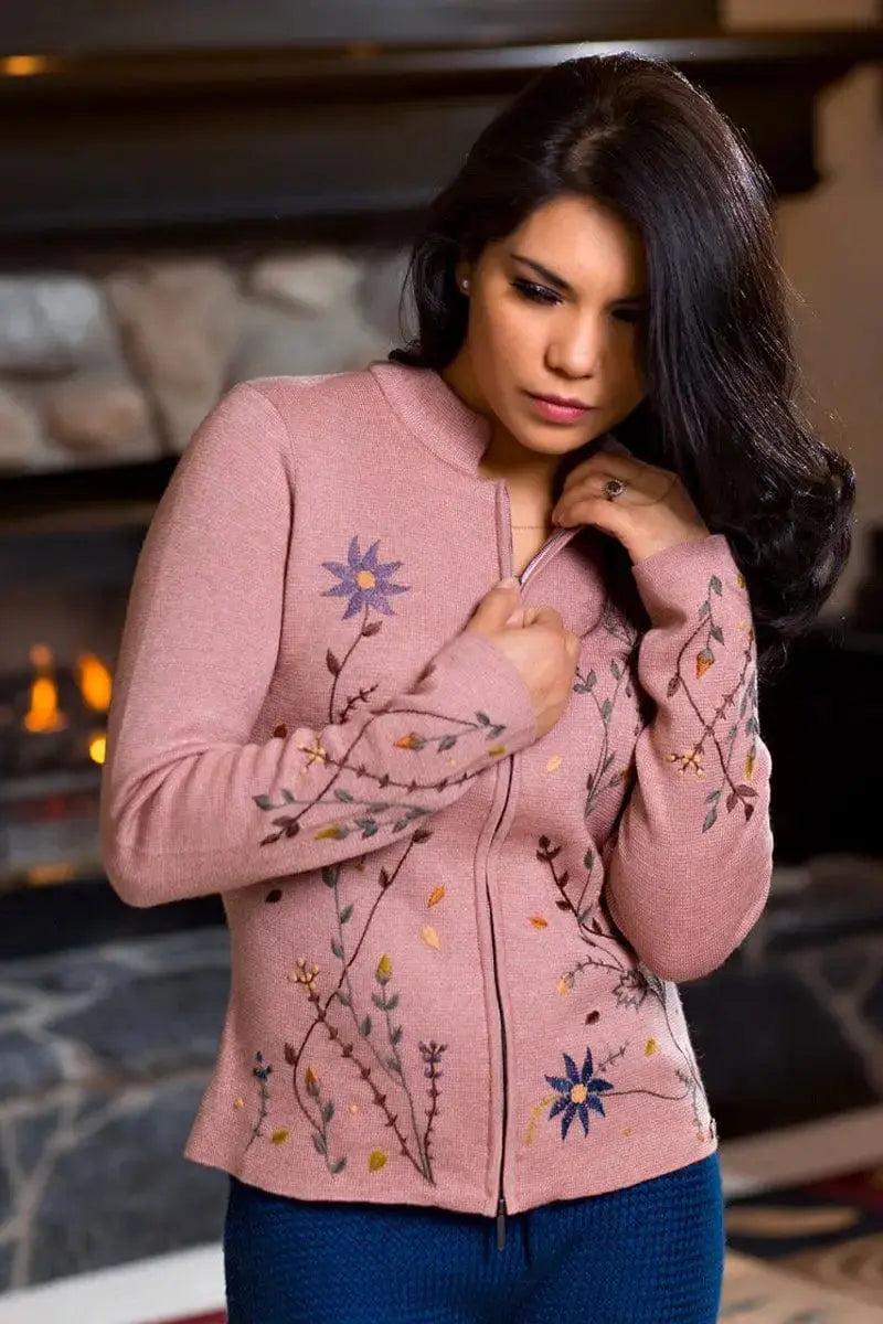 A ppink Qiviuk & Cashmere Nailea woman's cardigan sweater by Qiviuk Boutique