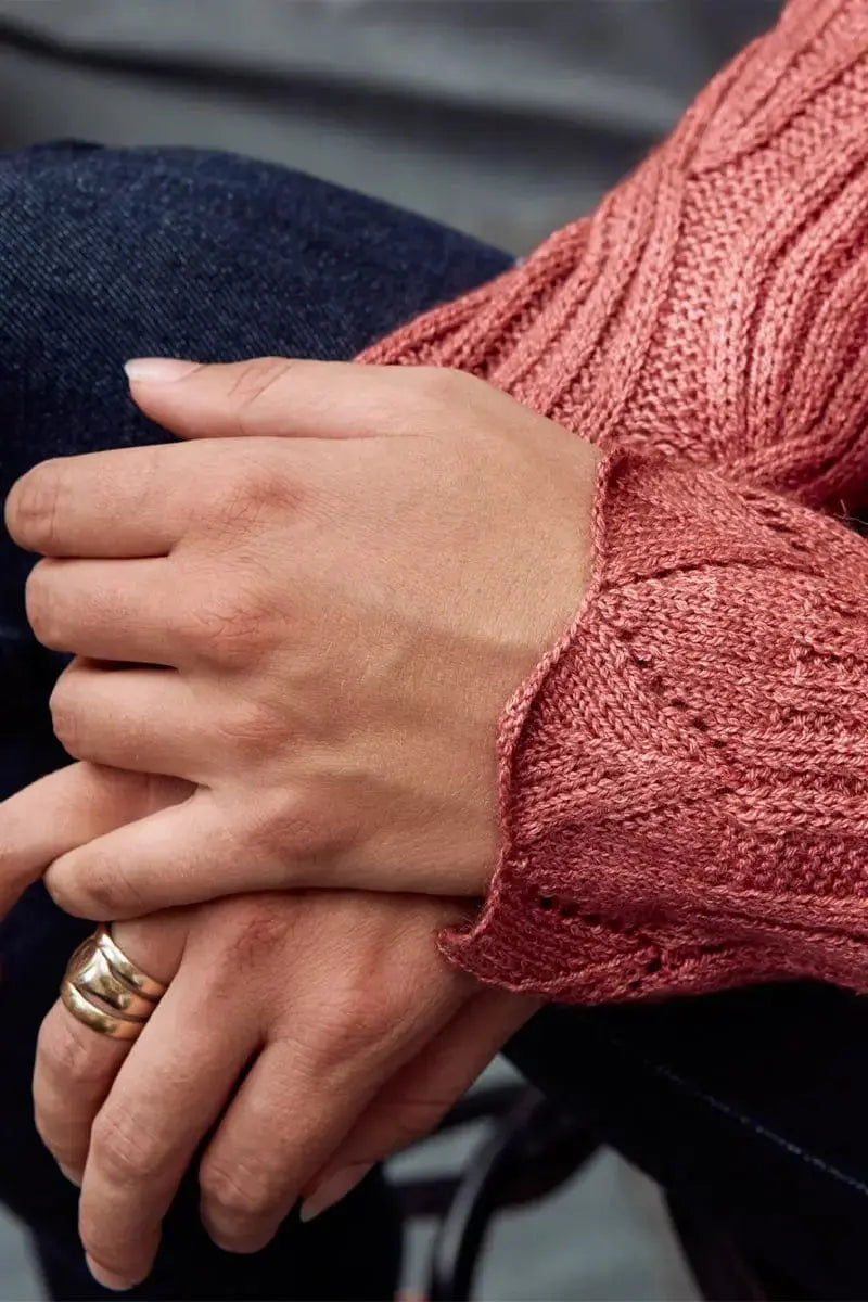 Bison, Merino & Silk Cross Cable ladies pullover in pink made by Qiviuk Boutique