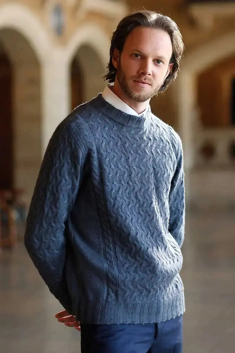 As side view Qiviuk, Merino & Silk Fantasia man pullover by Qiviuk Boutique