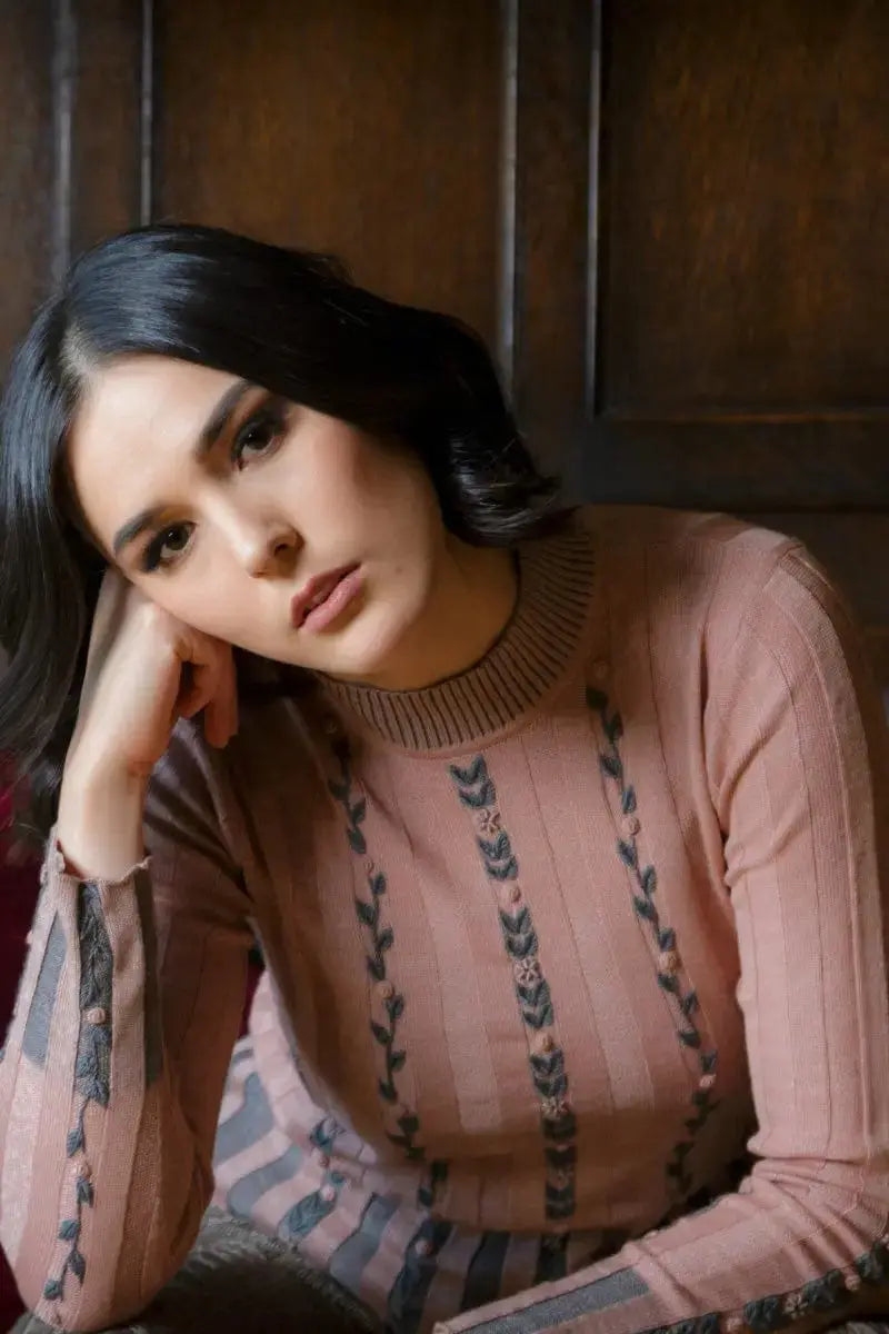 Ines Woman Pullover sweater made with Bison, Merino & Silk in Pink by Qiviuk Boutique