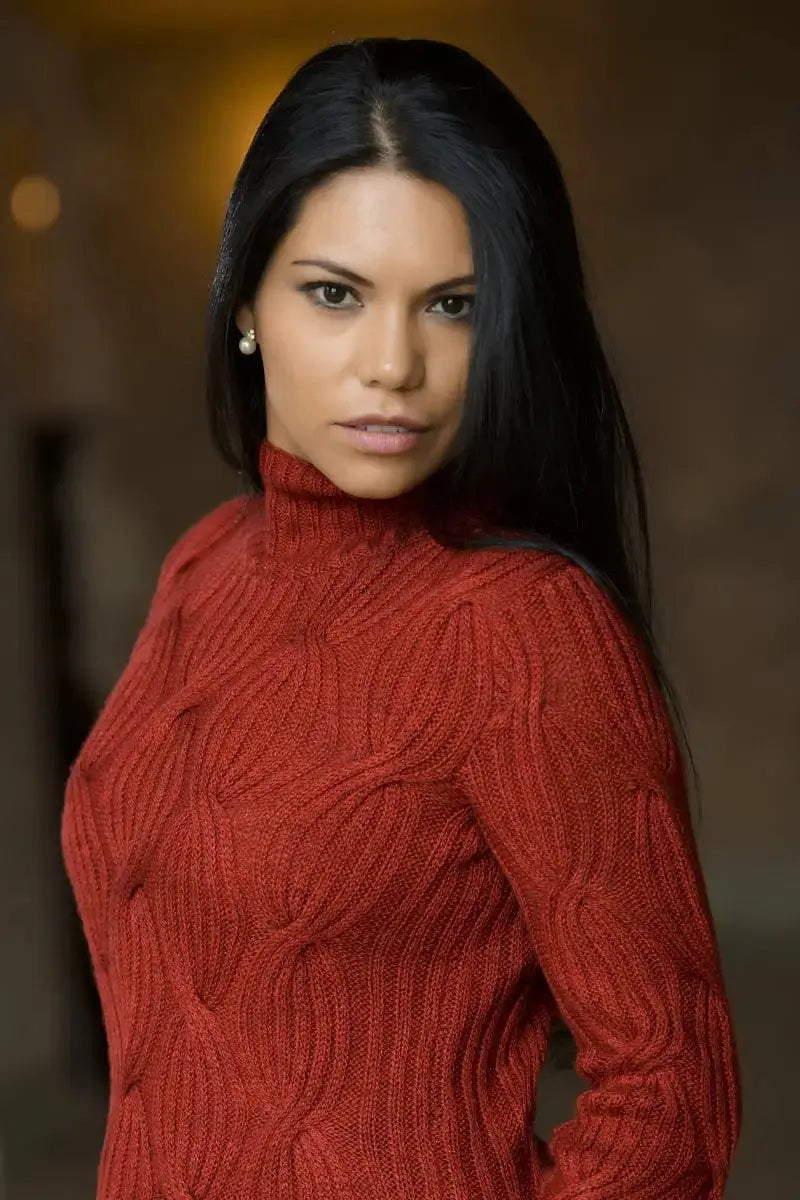 Bison, petite Merino & Silk Cross Cable ladies pullover Qiviut sweater by Qiviuk Boutique