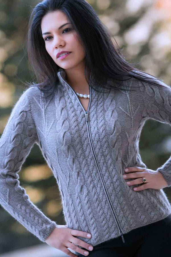 A grey Adeli womens cardigan made with Qiviuk, Merino & Silkwithout fur by Qiviuk Boutique