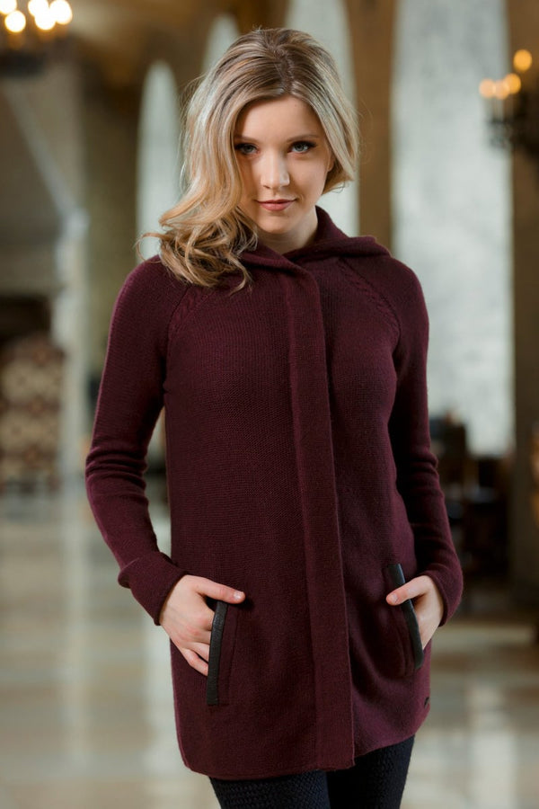 A front view of a Azhar woman's cardigan coat made of Bison & Merino  by Qiviuk Boutique