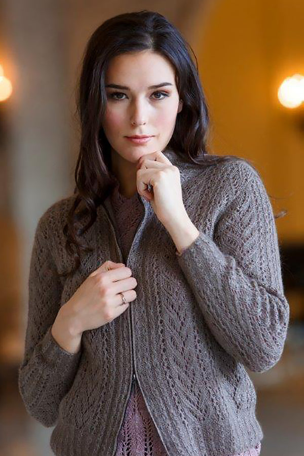 A front view of Carla Pearl Woman Cardigan made of Qiviuk, Merino & Silk by Qiviuk Boutique