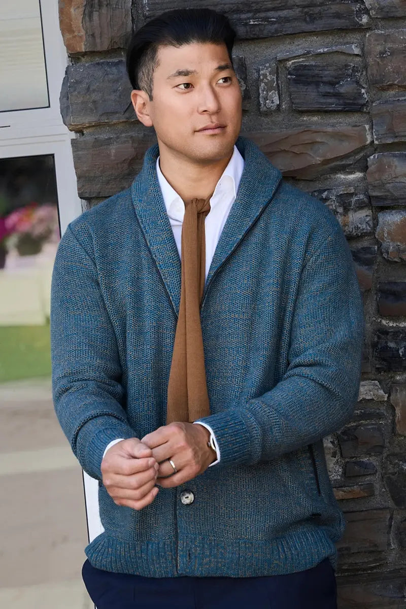 Bastian Men's Cardigan, Qiviut, Merino & Silk - Qiviuk Boutique