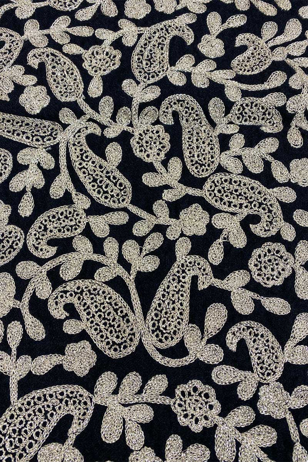 Paisley Silver Embroid Cashmere Muskox Wool Shawl  by Qiviuk Boutique