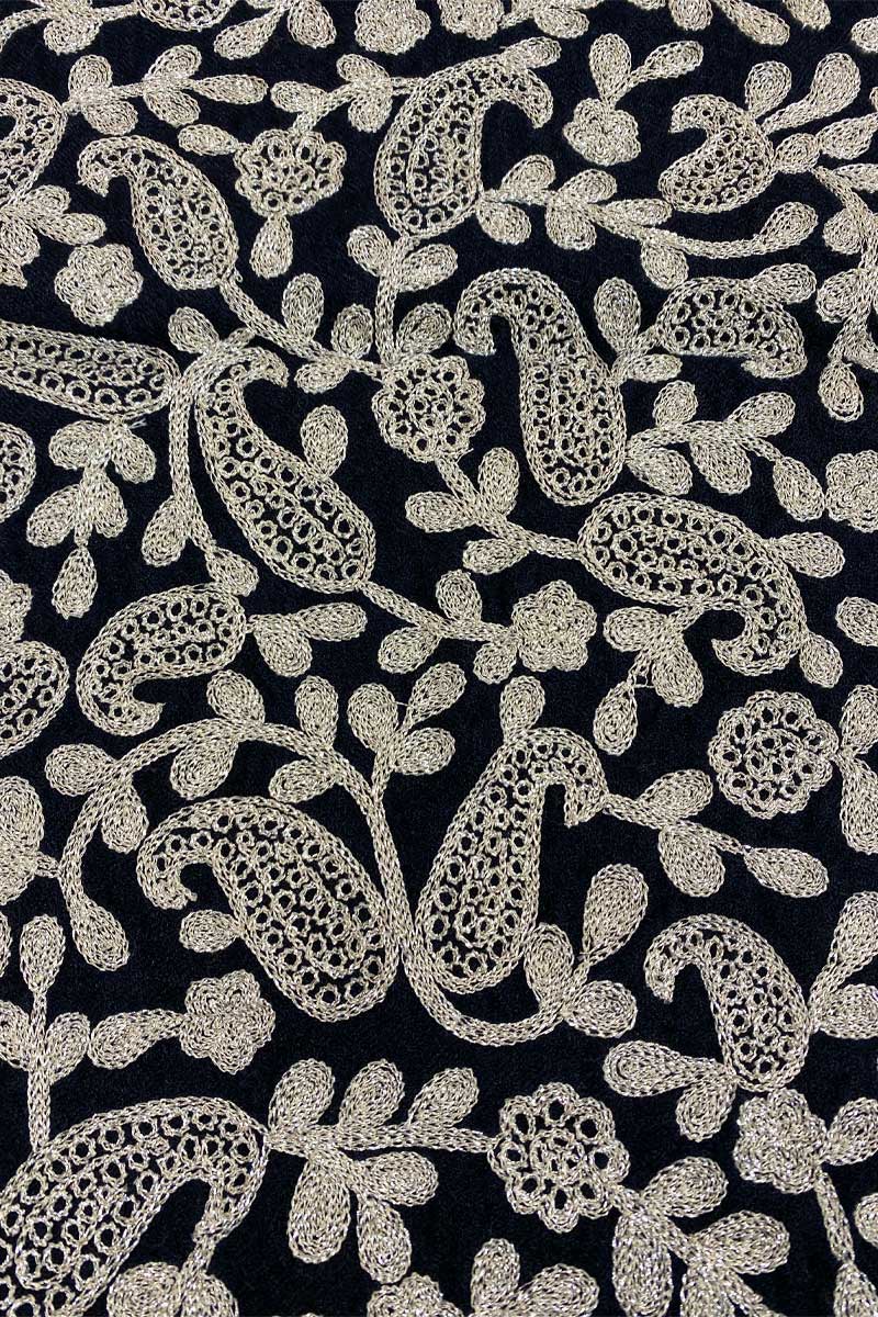 Paisley Silver Embroid Cashmere Muskox Wool Shawl  by Qiviuk Boutique