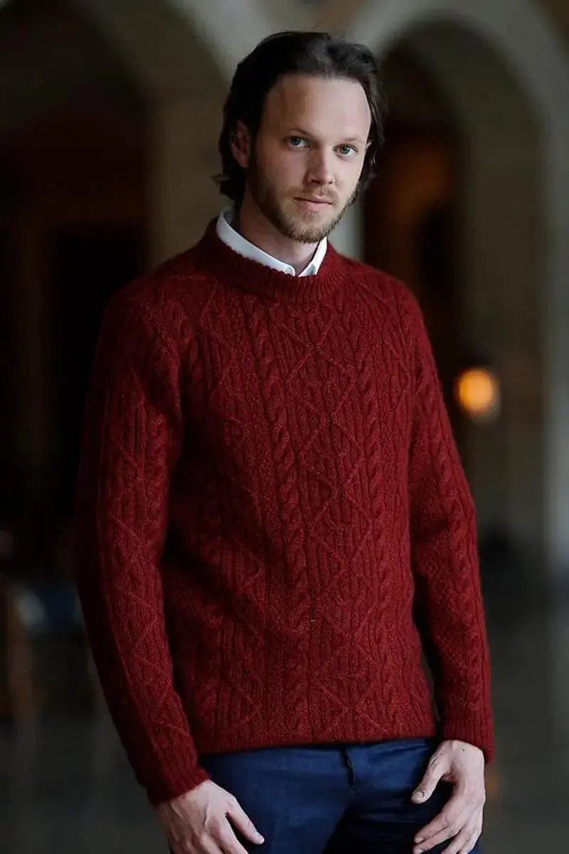 A red Fisherman man pullover in Qiviuk, Merino & Silk  by Qiviuk Boutique