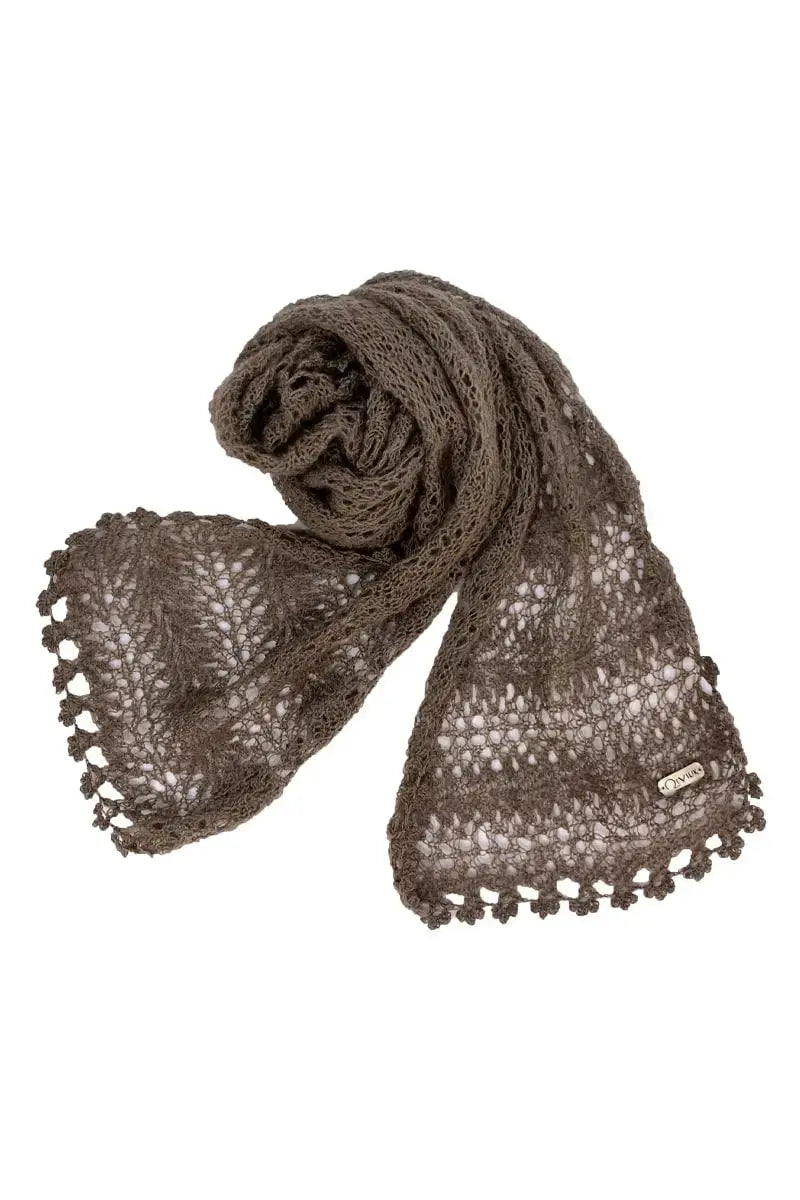 A display  of a Brigida Qiviut scarf in natural by Qiviuk Boutique