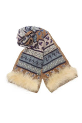 Bison, Merino & Silk Suleyma woman scarf w detachable fur by Qiviuk Boutique