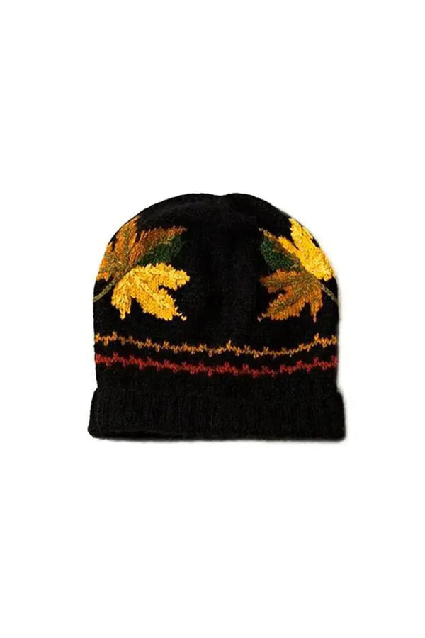 Hat with fall leaves made of Qiviuk, Merino & Silk qiviut Hat Wind hat in black by Qiviuk Boutique
