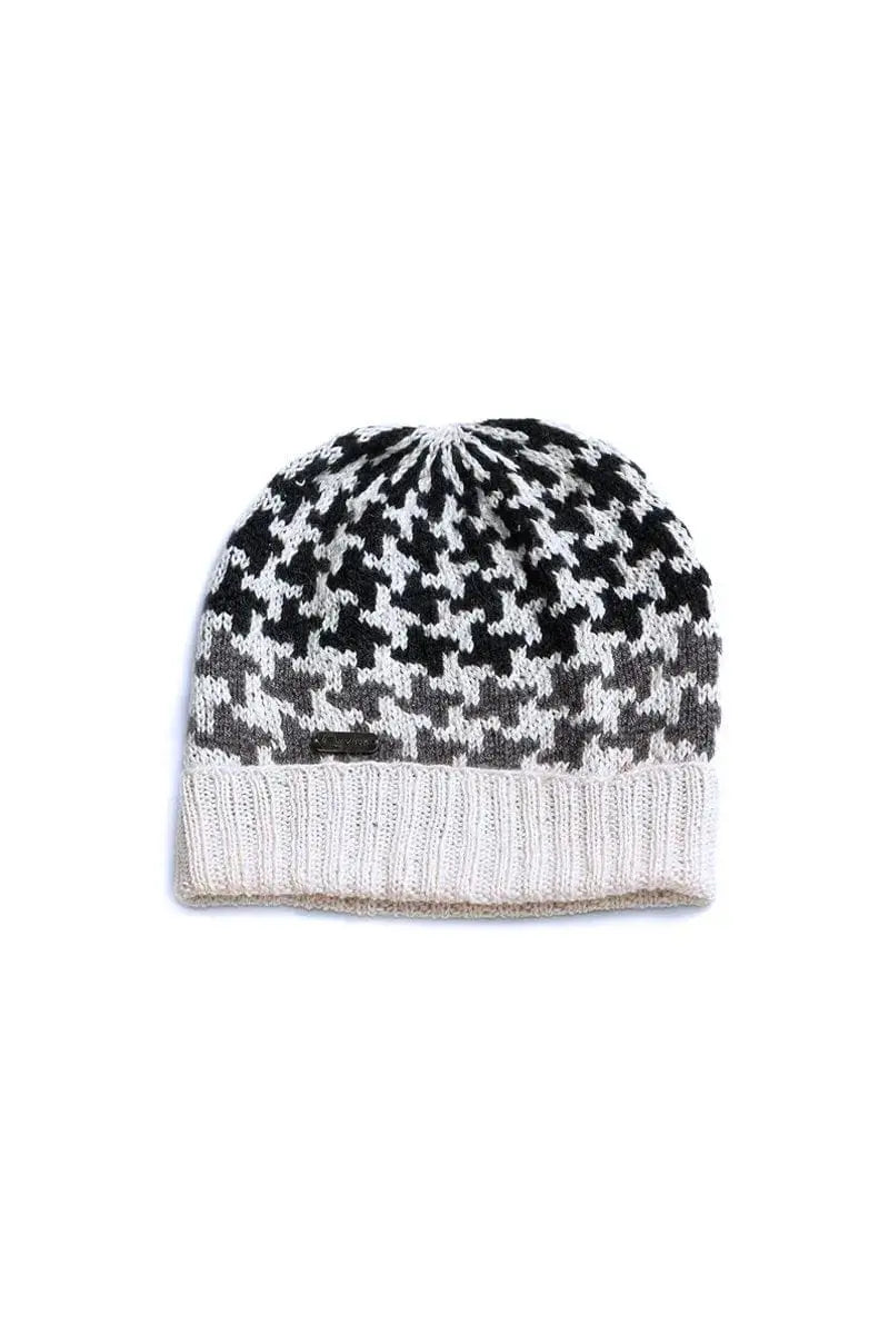 Black and white checkered Bison, Merino, Silk with Heavenly alpaca Oscar hat made by Qiviuk Boutique