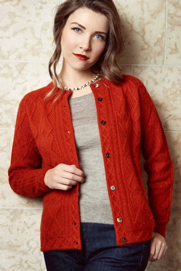 A red Mena Woman Cardigan Quiviuk Sweater Qiviut & Merino in red 