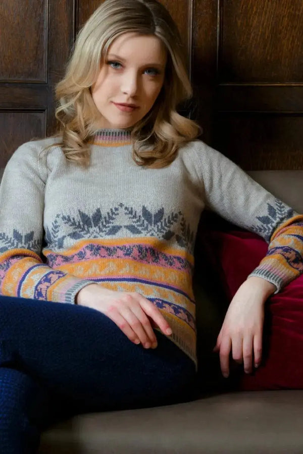 Grey with patterns extra Fine Merino wool womans pullover sweater  Merino, Qiviuk & Silk by Qiviuk Boutique