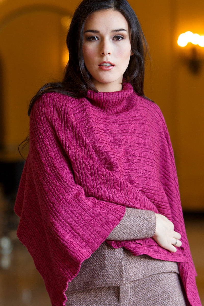 Bison, Merino & Silk Conny ladies poncho pink made by Qiviuk Boutique