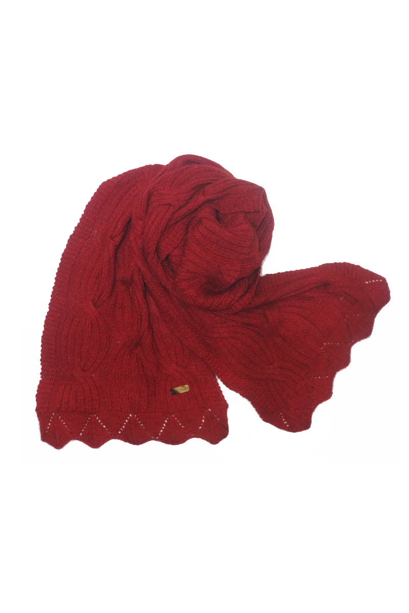Bison, Merino & Silk Cross cable woman's scarf in red by Qiviuk Boutique