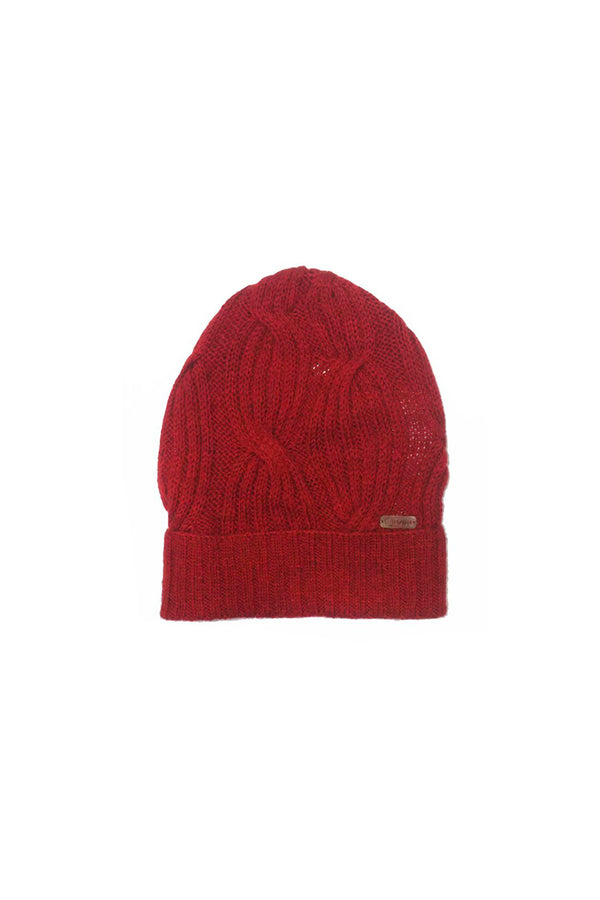 Bison, Merino & Silk Cross cable hat in red by Qiviuk Boutique