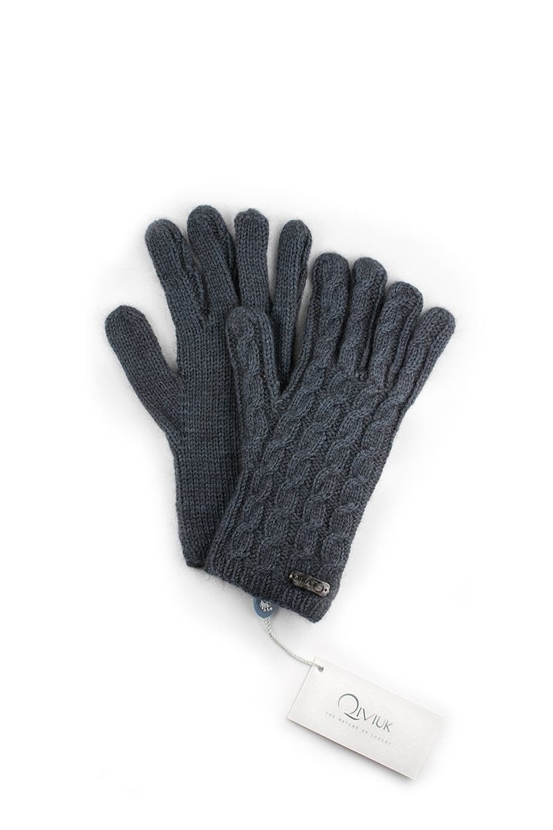 Qiviuk, Merino & Silk Cable gloves in blue by Qiviuk Boutique