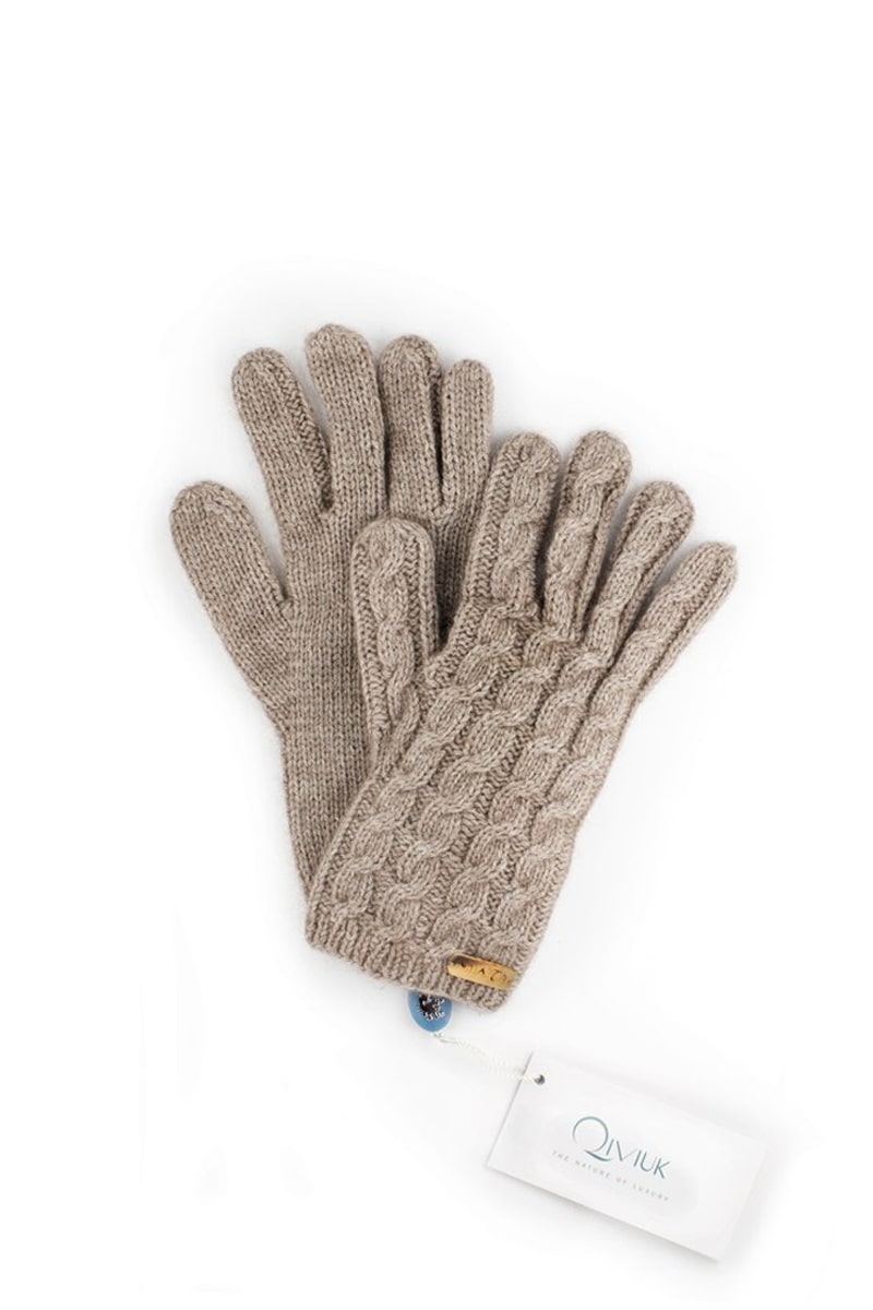 Qiviuk, Merino & Silk Cable gloves in natural by Qiviuk Boutique