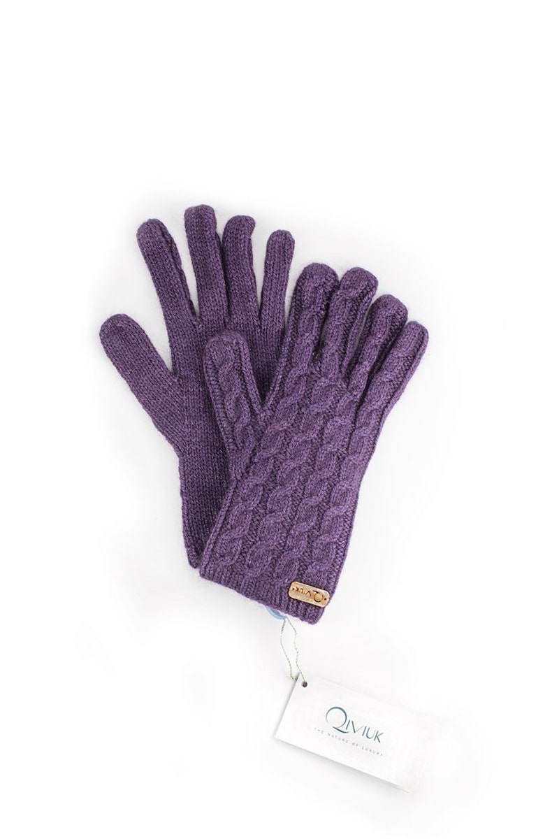 Qiviuk, Merino & Silk Cable gloves in purple by Qiviuk Boutique