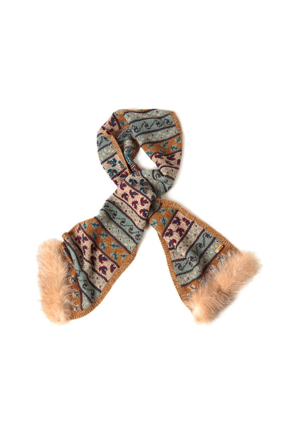 Bison, Merino & Silk Suleyma ladies scarf with crystal fox made by Qiviuk Boutique