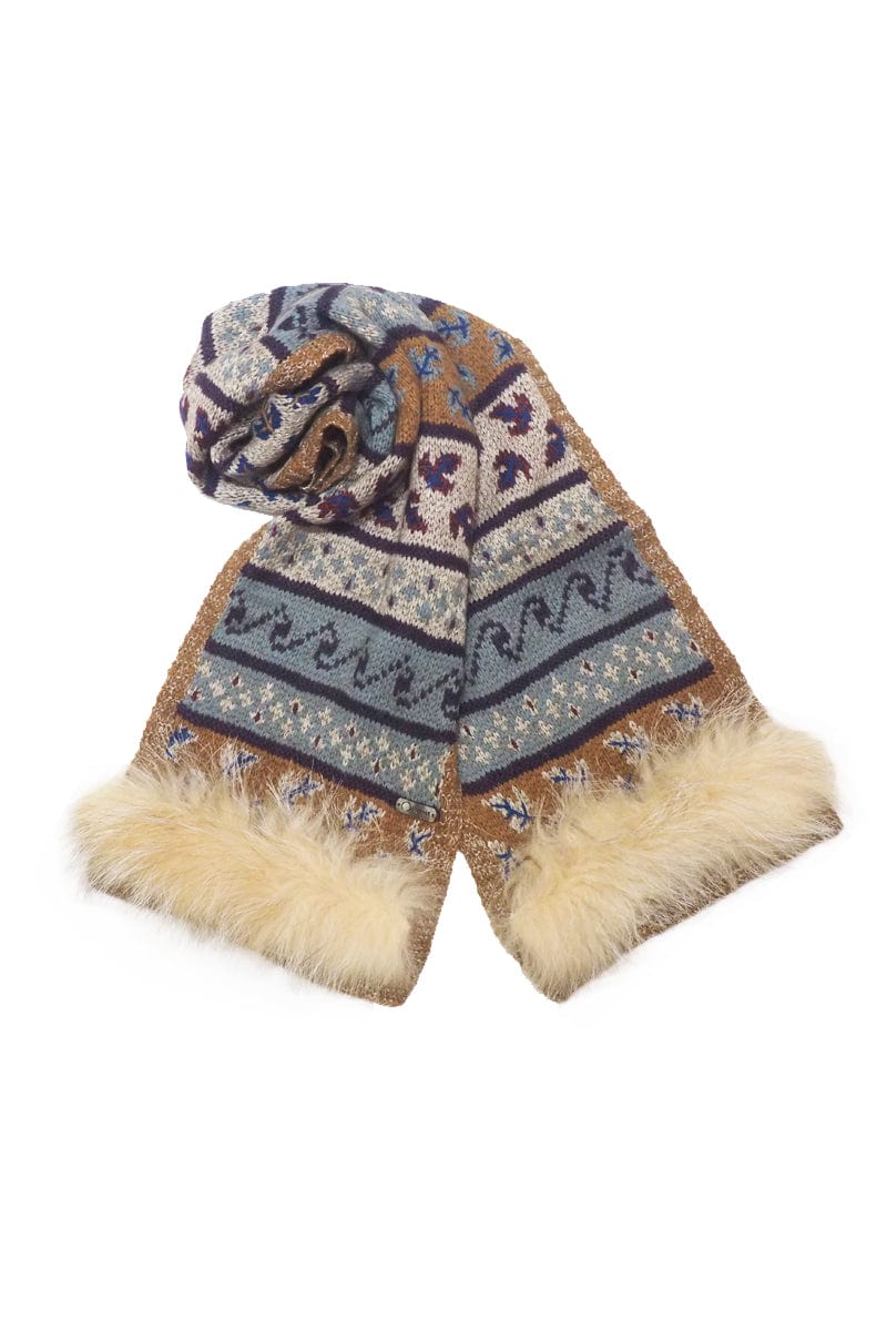 Bison, Merino & Silk Suleyma woman's scarf w detachable fur by Qiviuk Boutique