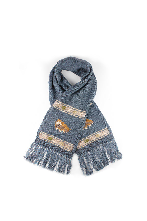 Bison, Merino & Silk Muskox scarf for kids in L blue made by Qiviuk Boutique