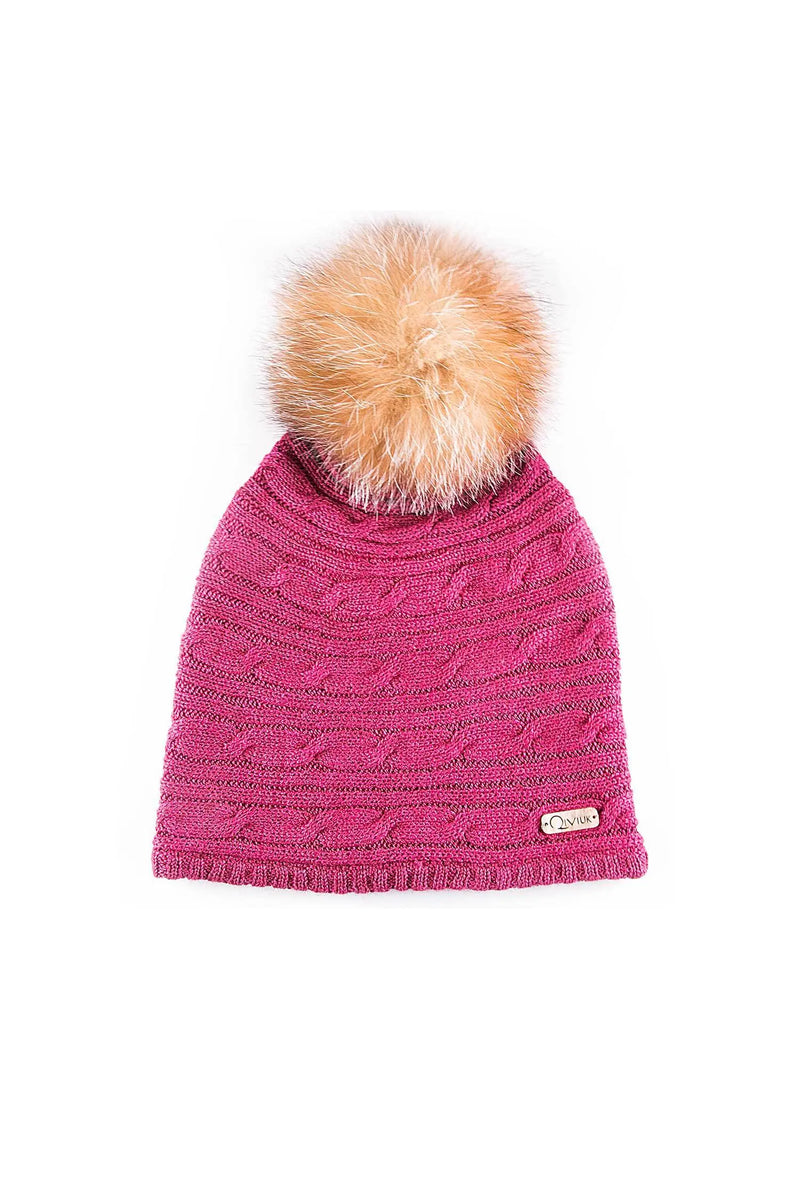Crystal Fox fur pompom on BMS Conny toque in pink by Qiviuk Boutique