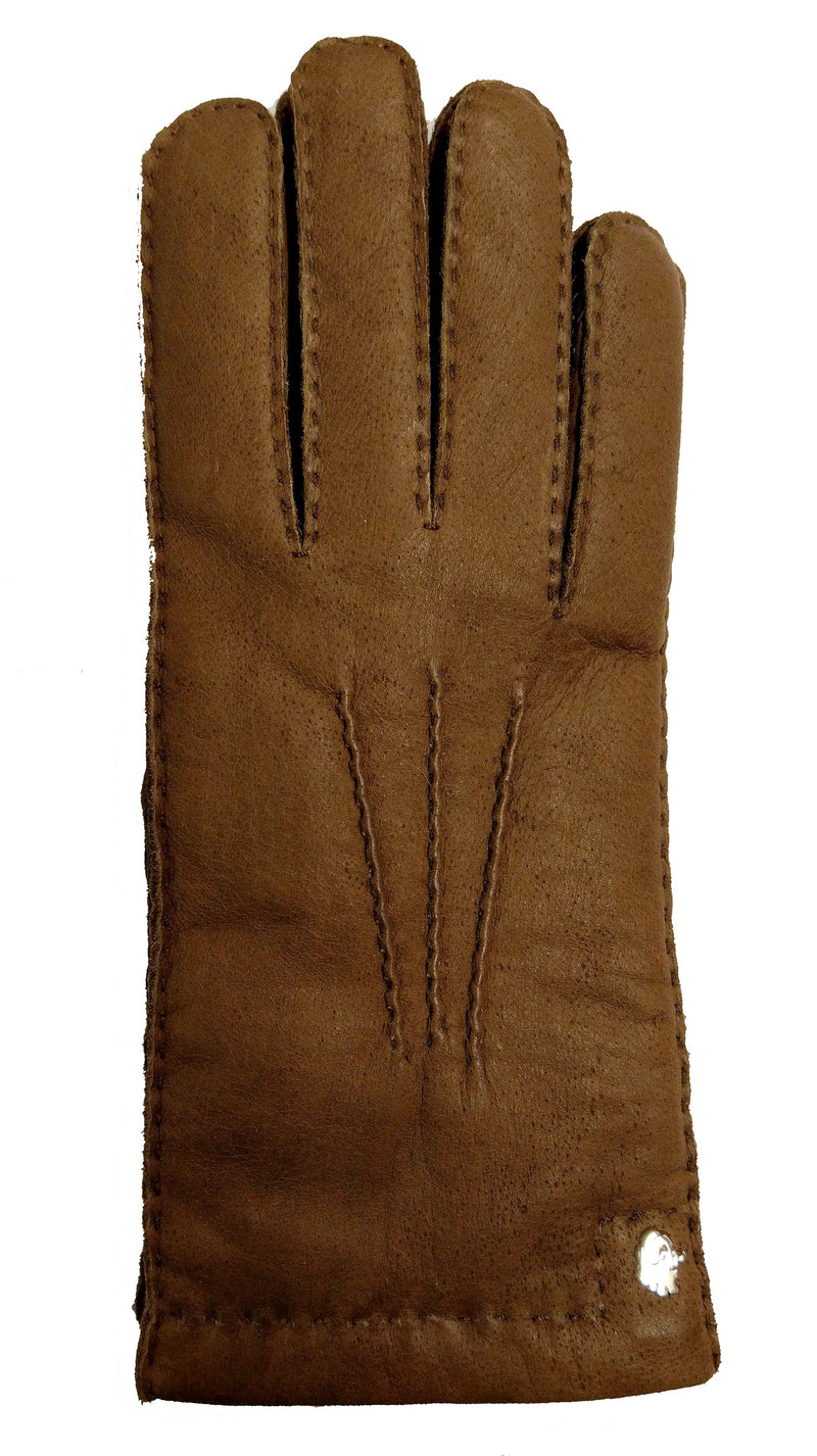 Muskox leather women's gloves in brown by Qiviuk Boutique